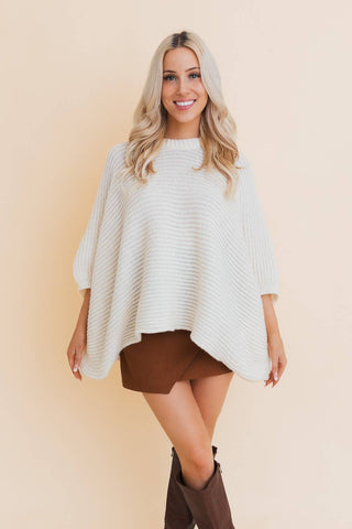 Cozy Metropolitan Elegance Rib-Knit Arm Poncho