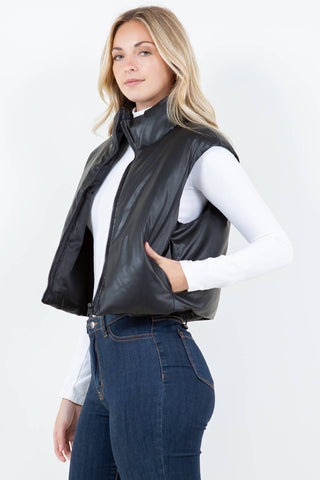 Vegan Leather Puffer Vest
