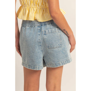 Elastic Waist Mineral Wash Denim Shorts - Rise and Redemption