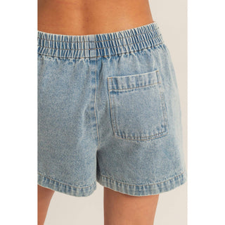 Elastic Waist Mineral Wash Denim Shorts - Rise and Redemption