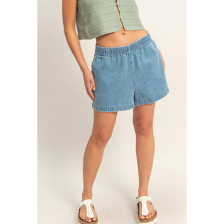 Elastic Waist Mineral Wash Denim Shorts - Rise and Redemption