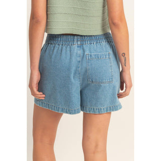 Elastic Waist Mineral Wash Denim Shorts - Rise and Redemption