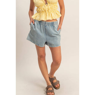 Elastic Waist Mineral Wash Denim Shorts - Rise and Redemption