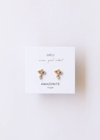 Evil Eye Drop - Amazonite - Gold Earrings - Rise and Redemption