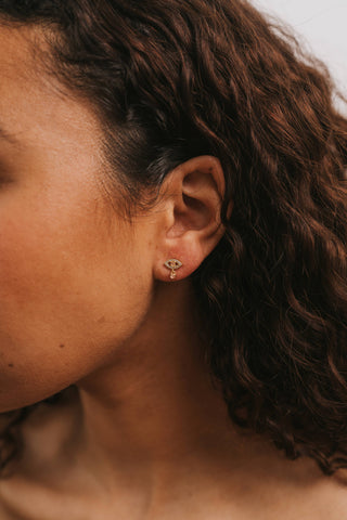 Evil Eye Drop - Rose Quartz - Gold Earrings - Rise and Redemption