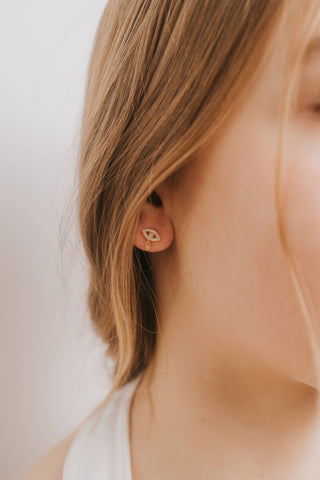 Evil Eye Drop - Rose Quartz - Gold Earrings - Rise and Redemption