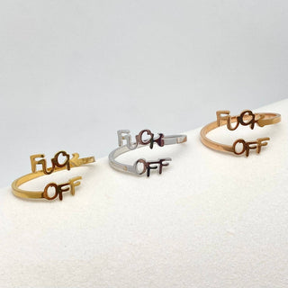 "F# Off" Gold Plated Stainless Steel Adjustable Ring - Rise and Redemption