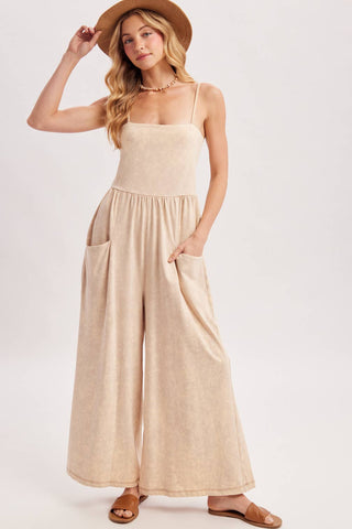 WASHED SLEEVELESS WIDE LEG JUMPSUIT