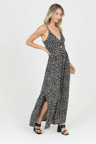 F4B48 - W980 V NECK TWIST FRONT MAXI DRESS WITH CUTOUT - Rise and Redemption