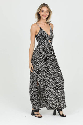 F4B48 - W980 V NECK TWIST FRONT MAXI DRESS WITH CUTOUT - Rise and Redemption