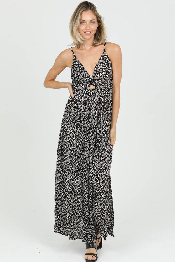 F4B48 - W980 V NECK TWIST FRONT MAXI DRESS WITH CUTOUT - Rise and Redemption