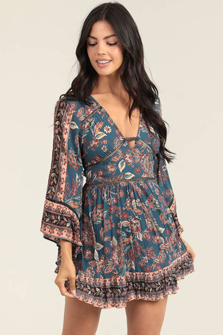 F4L21 - FR32 DEEP VNECK KEYHOLE LONG SLEEVE KNEE LENGTH DRESS - Rise and Redemption