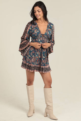 F4L21 - FR32 DEEP VNECK KEYHOLE LONG SLEEVE KNEE LENGTH DRESS - Rise and Redemption