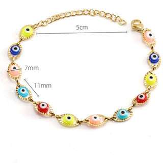 Enamel Evil Eye 18k Gold Plated Stainless Steel Bracelet-FGS
