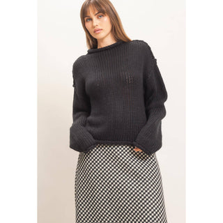 Rolled Collar Loose Knit Sweater