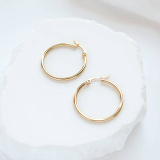 18K Gold PVD Stainless Steel Round Tube Hoop Earrings