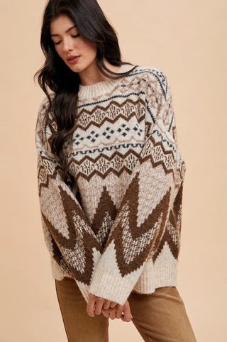 FAIR ISLE LOOSE FIT SWEATER TOP - Rise and Redemption