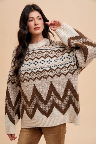 FAIR ISLE LOOSE FIT SWEATER TOP - Rise and Redemption