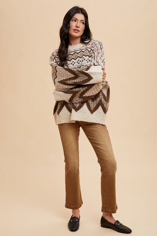 FAIR ISLE LOOSE FIT SWEATER TOP - Rise and Redemption