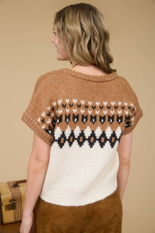 FAIR ISLE V NECK SHORT SLEEVE KNIT SWEATER - Rise and Redemption