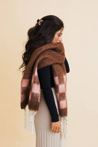 Fall & Winter Chunky Plaid Oversized Scarf with Fringe - Rise and Redemption
