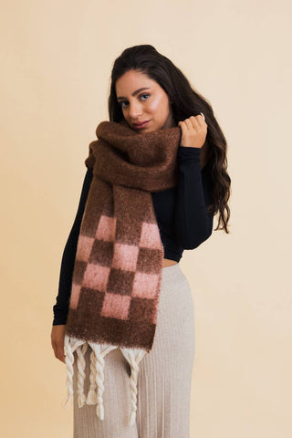 Fall & Winter Chunky Plaid Oversized Scarf with Fringe - Rise and Redemption