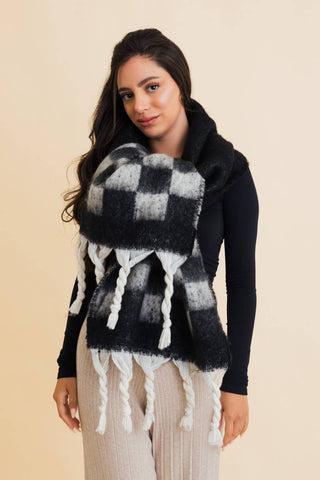Fall & Winter Chunky Plaid Oversized Scarf with Fringe - Rise and Redemption