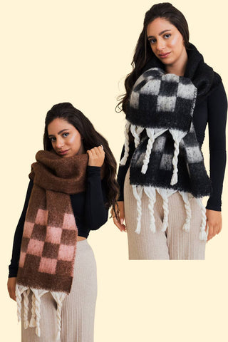 Fall & Winter Chunky Plaid Oversized Scarf with Fringe - Rise and Redemption