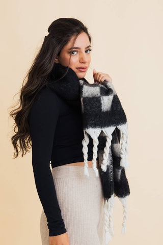 Fall & Winter Chunky Plaid Oversized Scarf with Fringe - Rise and Redemption