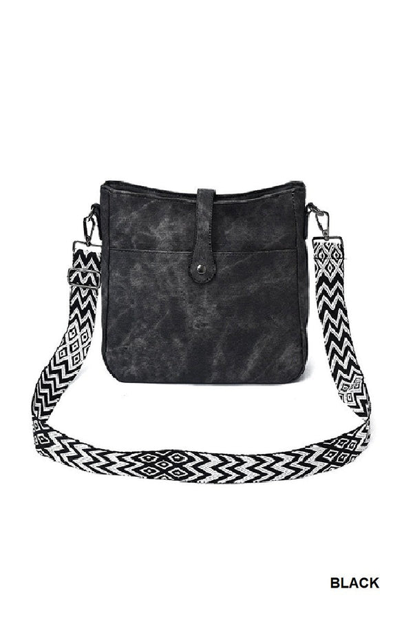 Faux Suede Chevron Strap Crossbody Bag - Rise and Redemption