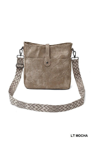 Faux Suede Chevron Strap Crossbody Bag - Rise and Redemption
