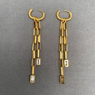 Zircon Chain Fringe Huggie Earrings