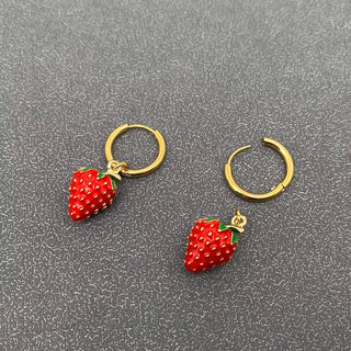 Strawberry Charm Huggie Earrings