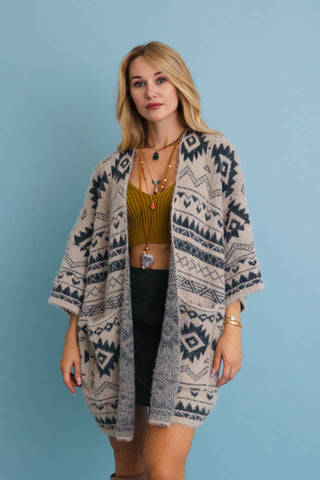 Aztec Soft Knit cardigan with Tribal Print