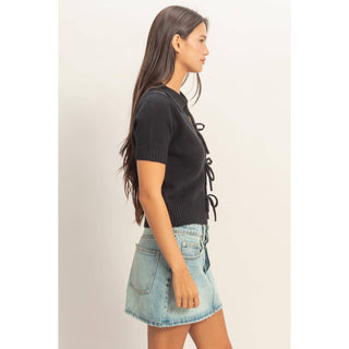 Felicity Tie - Front Short Sleeve Knit Top - Rise and Redemption