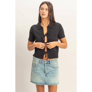 Felicity Tie - Front Short Sleeve Knit Top - Rise and Redemption