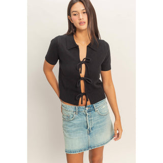 Felicity Tie - Front Short Sleeve Knit Top - Rise and Redemption