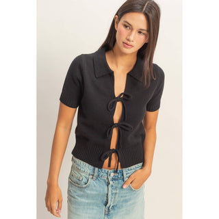Felicity Tie - Front Short Sleeve Knit Top - Rise and Redemption