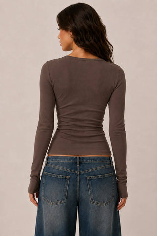 JT57726L - LONG SLEEVE CREW NECK BUTTON HENLEY TOP