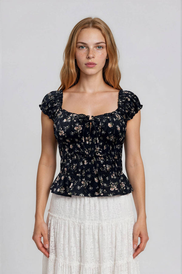 Fiona Floral Front Tie Top - Rise and Redemption