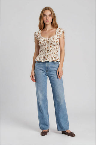 Fiona Floral Front Tie Top - Rise and Redemption