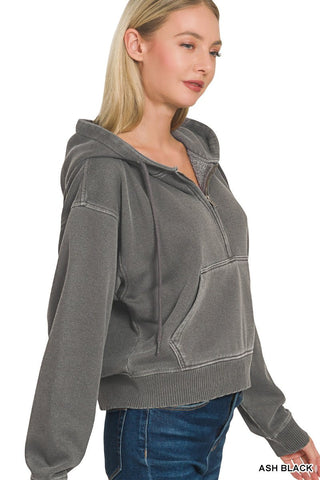 Fleece Mineral Washed Half Zip Hoodie - Rise and Redemption