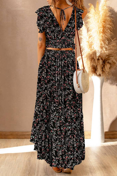 Floral Crop Top and Maxi Skirt Set - Rise and Redemption