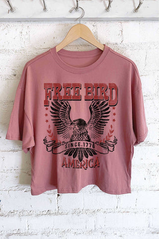 FREE BIRD AMERICA EAGLE GRAPHIC LONG CROP TOP: Khaki - Rise and Redemption