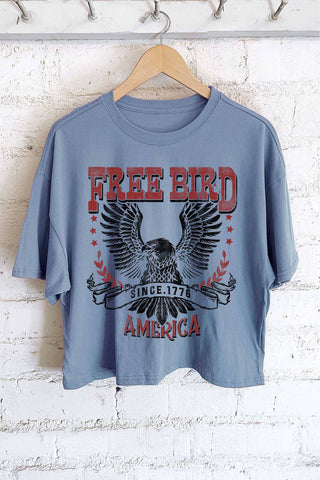 FREE BIRD AMERICA EAGLE GRAPHIC LONG CROP TOP: Khaki - Rise and Redemption