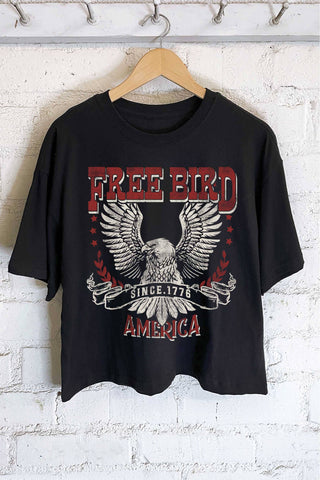 FREE BIRD AMERICA EAGLE GRAPHIC LONG CROP TOP: Khaki - Rise and Redemption