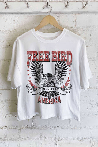FREE BIRD AMERICA EAGLE GRAPHIC LONG CROP TOP: Khaki - Rise and Redemption