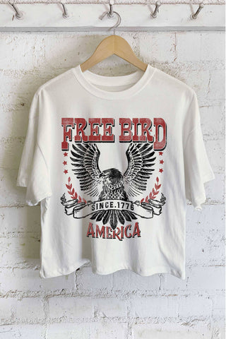 FREE BIRD AMERICA EAGLE GRAPHIC LONG CROP TOP: Khaki - Rise and Redemption