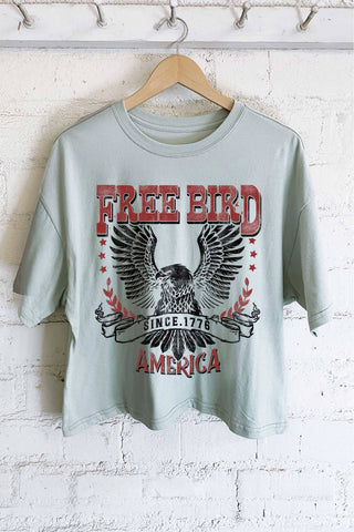 FREE BIRD AMERICA EAGLE GRAPHIC LONG CROP TOP: Khaki - Rise and Redemption
