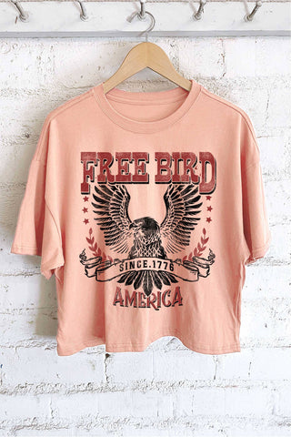 FREE BIRD AMERICA EAGLE GRAPHIC LONG CROP TOP: Khaki - Rise and Redemption